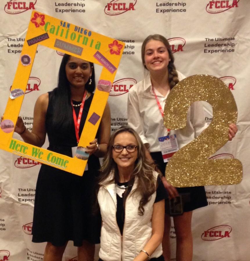 Tonya Wheat with Catia Bell and Riya Desai winning second place at state.