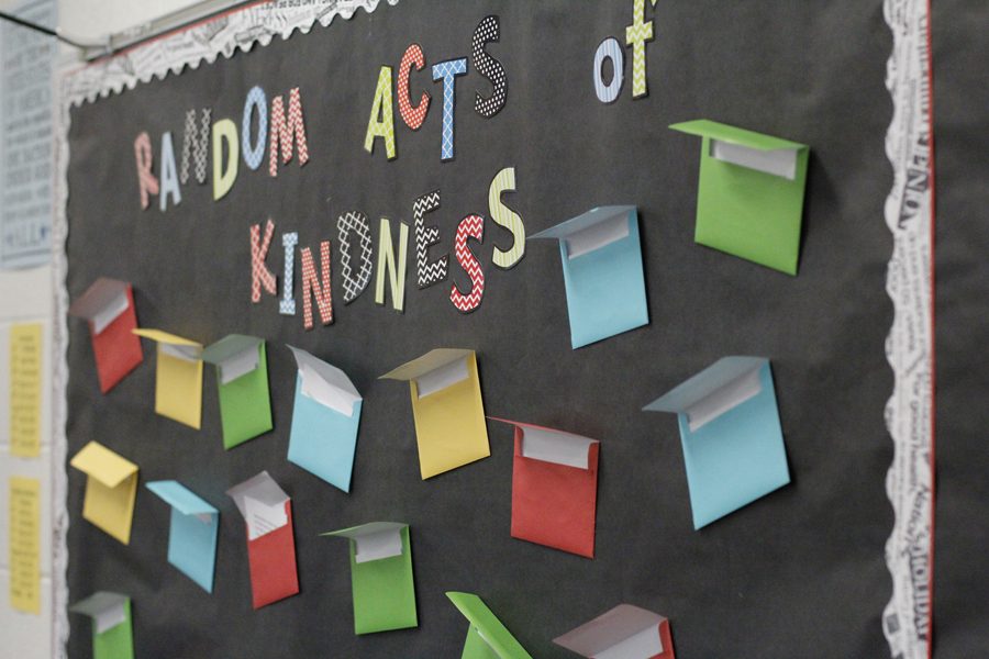 Random act of kindness wall in Mrs. Midkiffs room.