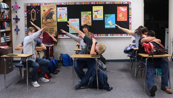 Students dab before class. Dance has clearly evolved as time has progressed.