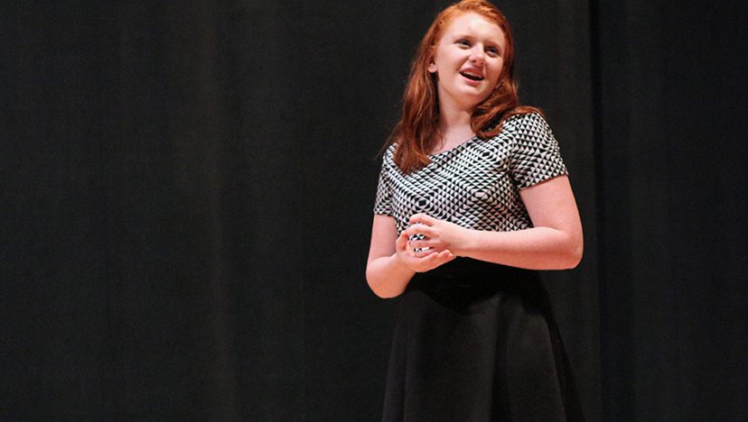 Sophomore Maddie Mezzell performs at the Speech and Debate showcase. The performers practiced for weeks individually for several days before the showcase.