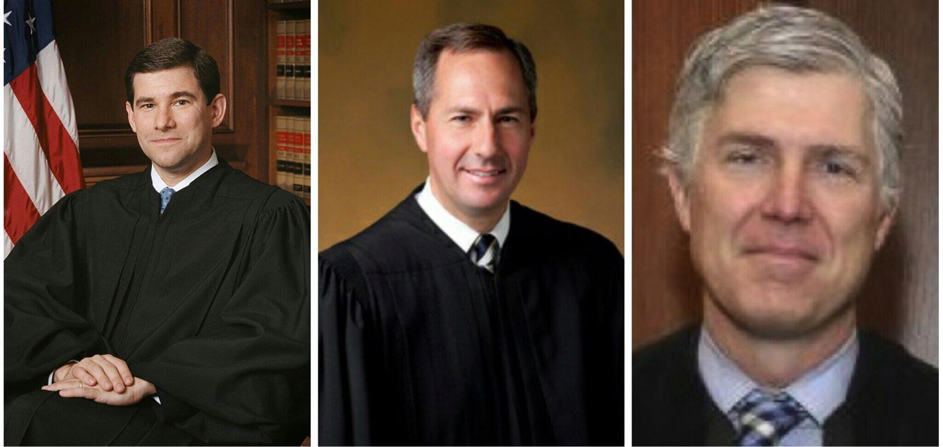 Pictured, from left to right: Judges William Pryor, Thomas Hardiman, and Neil Gorsuch.