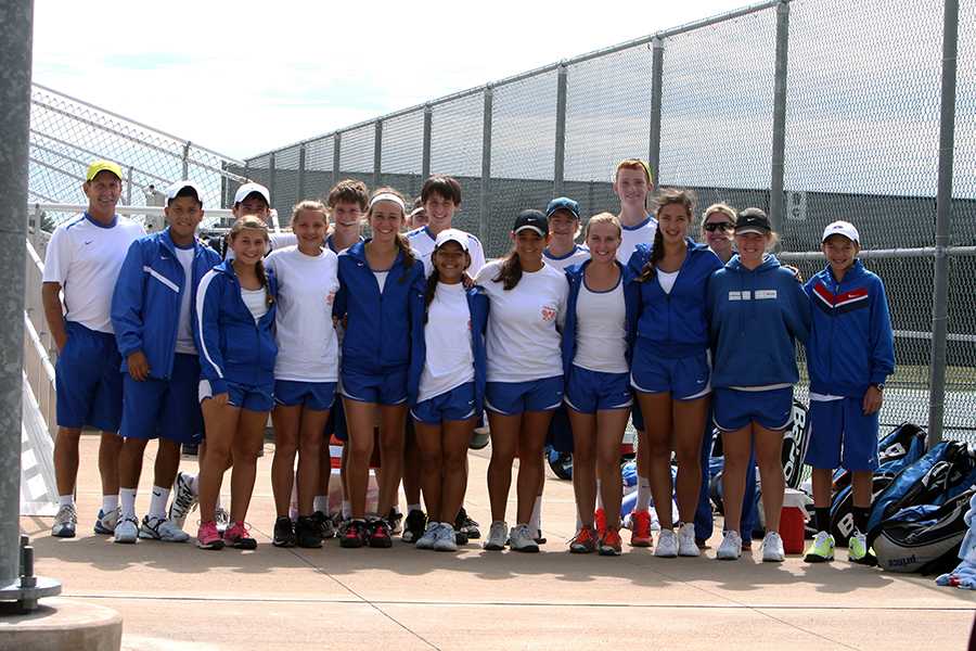 Coach Anders stands with his tennis team after Area matches in Corsicana