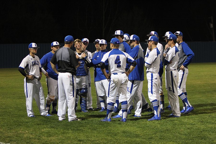 After an impressive performance against Texas High, the Eagles baseball team gathered around head coach for a post game discussion. Eagles continue to play really well throughout season.