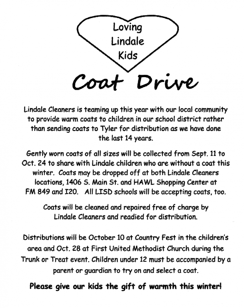 Lindale Cleaners Leads Coat Drive