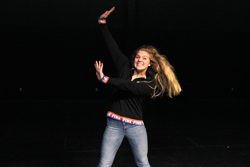 Freshman Alli Somes practices a dance for the musical. She was excited to begin rehearsals, especially dance.