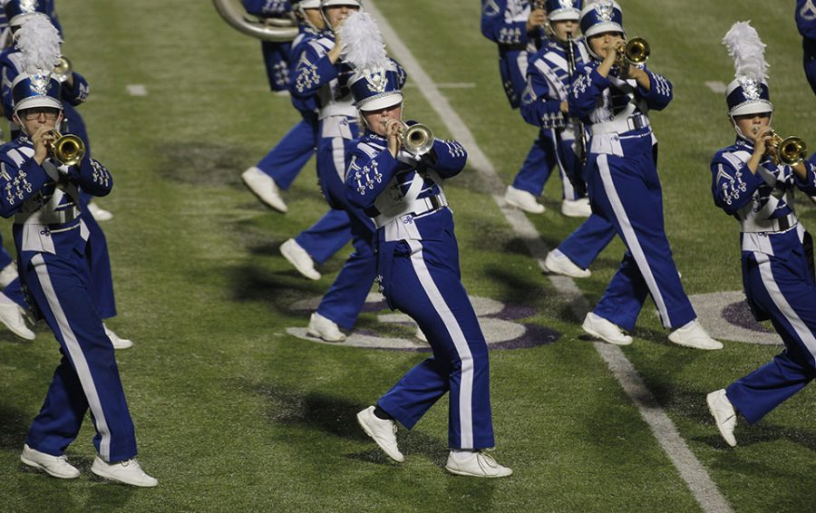 Band members perform at the National Association of Military Marching Band’s
annual marching contest held on Saturday, November 4. The band received first place in the 5A division.