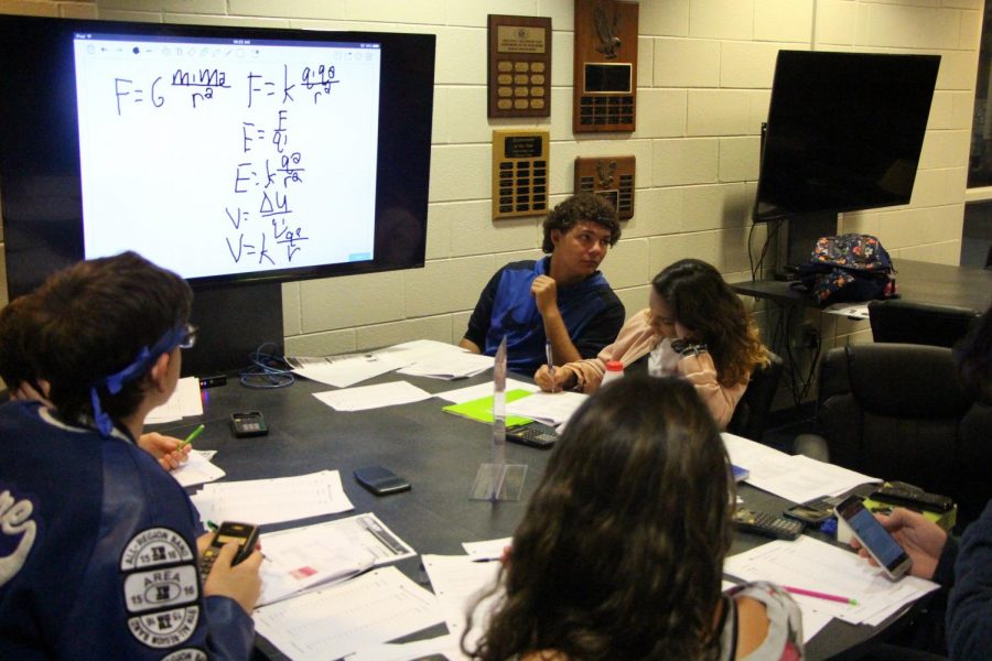 The UIL science team works practice problems at a UIL pull-out day. This is in preparation for the upcoming tournament.