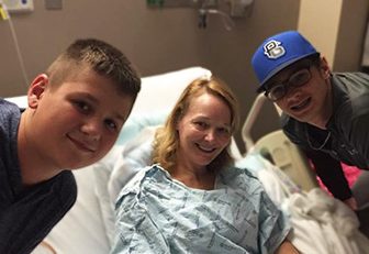 Toni Richey poses with her nephew and  son Jamey Richey after her surgery. Richey had a double mastectomy on Oct 27 at Margot Perot Center Presbyterian Dallas.