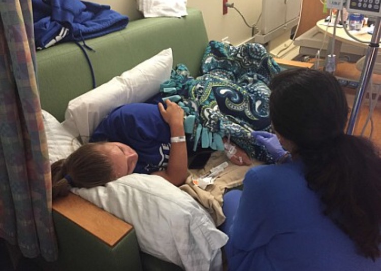 Caroline recovering after a surgery for a cyst that developed in December 2016.