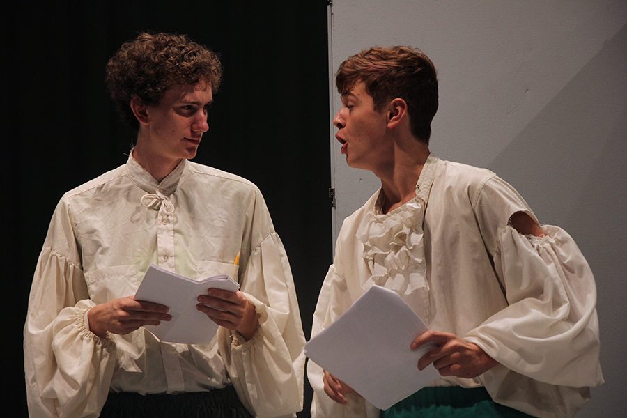 Sam Payne and Alex Gaba rehearse Taming of the Shrew. The two blocked their scene together. 