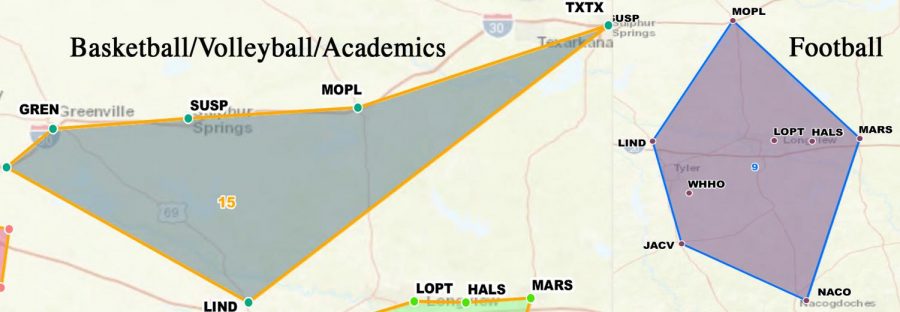 UIL+recently+realigned+the+districts+for+schools+in+conference+5A.+The+left+is+the+new+basketball%2C+volleyball%2C+academics+and+other+sports+district%2C+and+the+right+is+the+new+football+district.