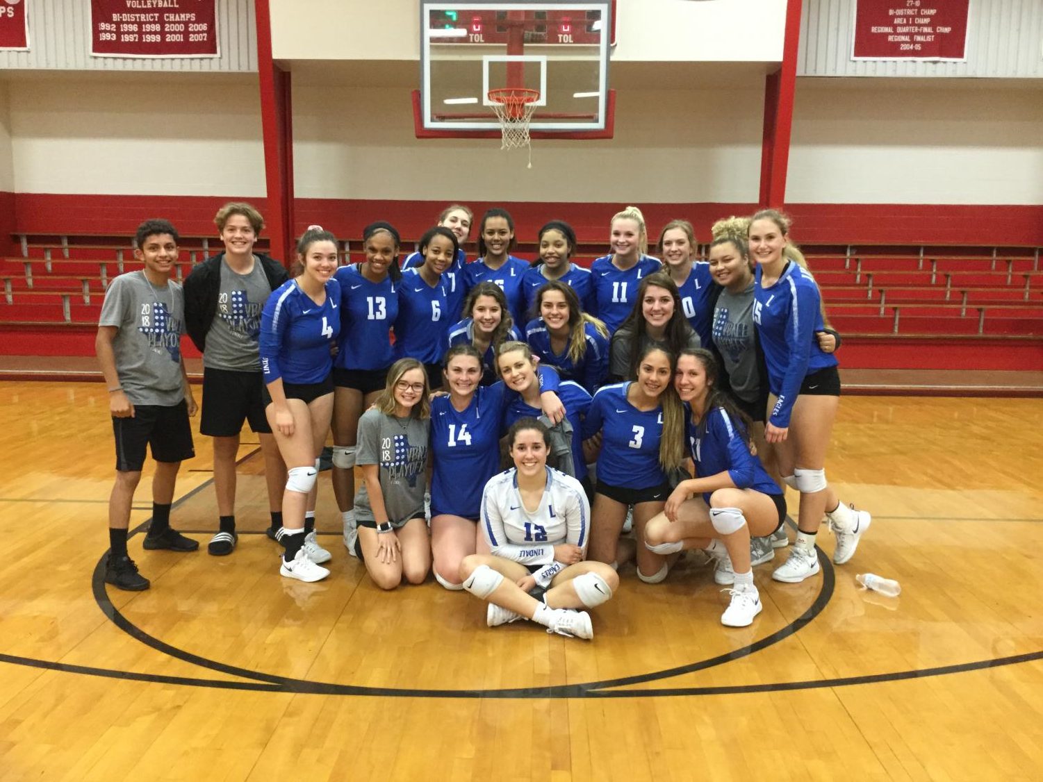 The volleyball team poses for a group photo following the team’s bi-district win over Lufkin. They will play Red Oak in the area round but no date or time has been set yet. 