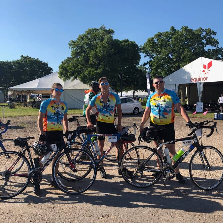 Noah and his team pose with their bikes before the Ride for MS. This is their second year participating in the ride from Houston to Austin.