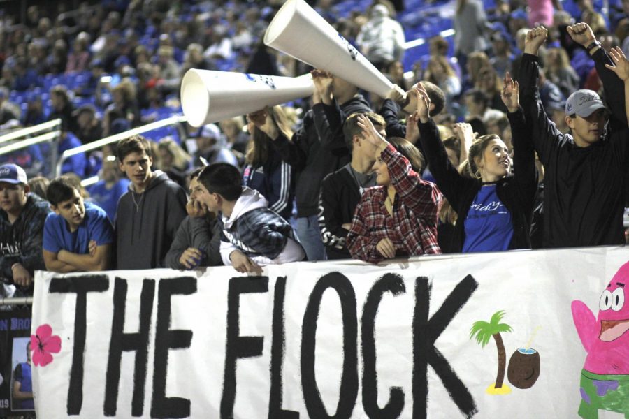 The+flock+cheers+on+the+football+team+from+the+student+section.+The+flock+attends+many+sporting+events+to+support+the+athletes.