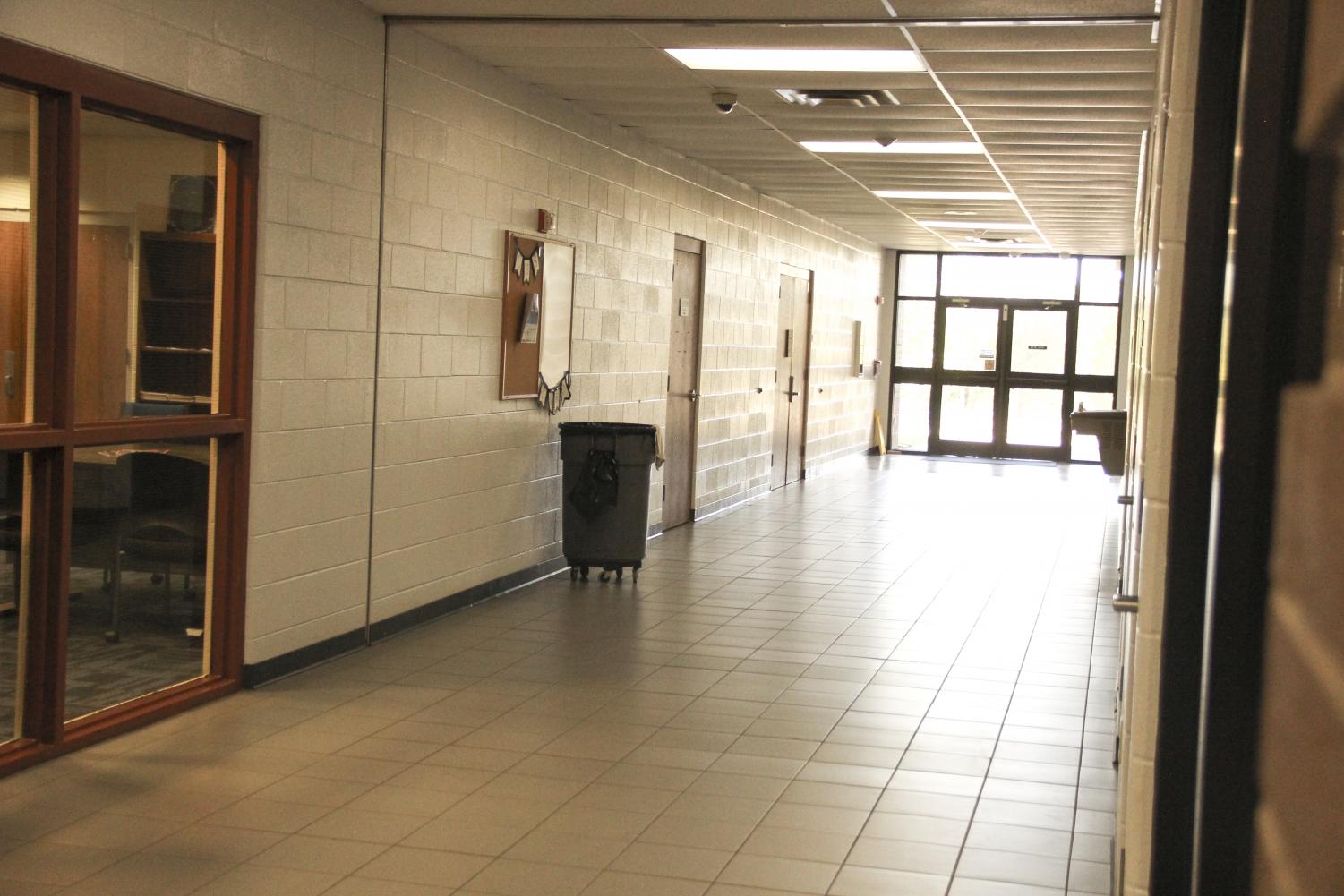 Science classes will now exit through this hallway and stand in front of the Performing Arts Center. This will be in place until construction ends.