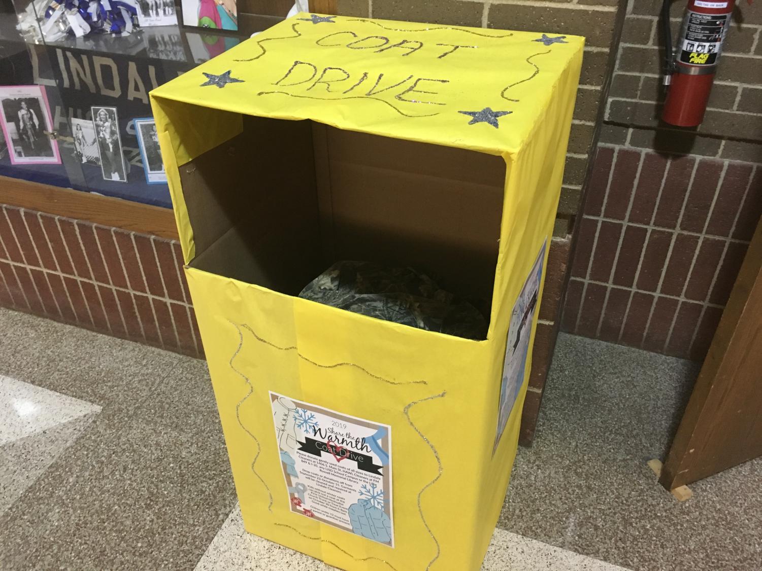 The Coat Drive Donation Box stands in the foyer afterschool only a few days after the campaign was started. Im really excited to see the joy and appreciation emitting from the kids when we give them these new coats. The coat drive is one of the most rewarding campaigns we do, Student Council parliamentarian Kevin Willis said.