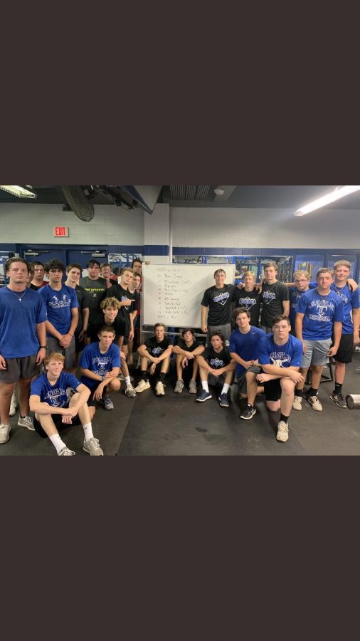 The baseball team moments after completing their workout.  They were hoping to honor those who fell during the attack of the Twin Towers 18 years ago.
