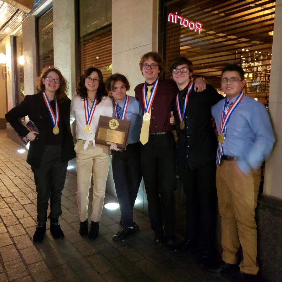 EagleVision poses for the picture after winning the State UIL film competition. "I felt it was crazy when we made it in the top 6 out of 700 films that competed and it really shows how much time and effort we put into this," sophomore Miles Hill said.
