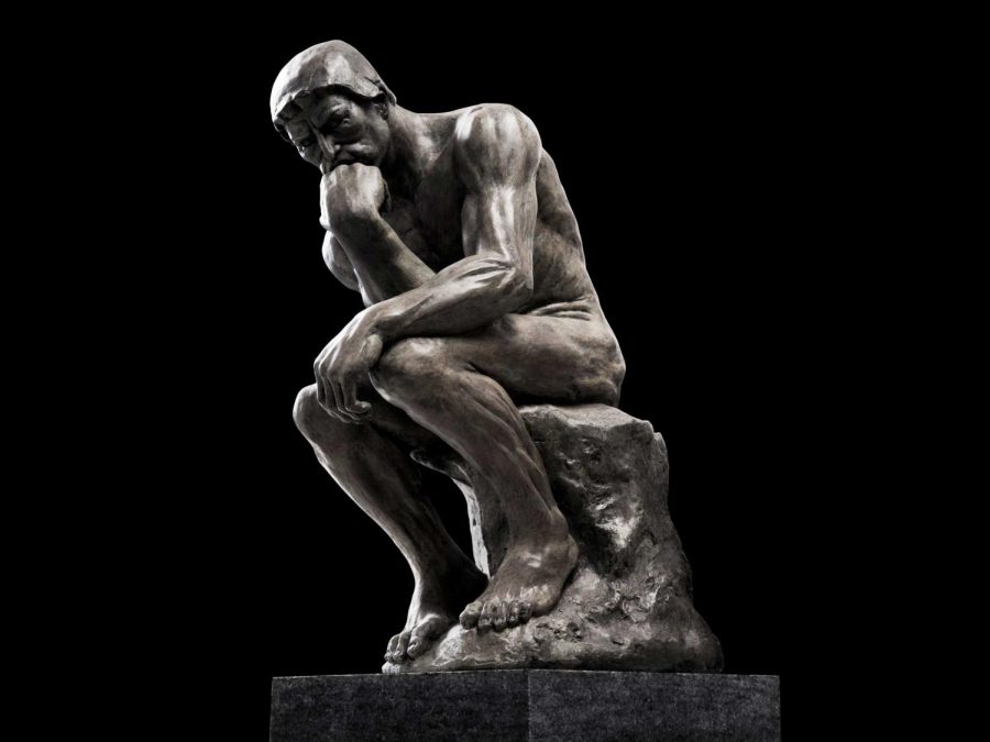 The thinking man also known as The Thinker is the most common symbol for philosophy. It is a bronze sculpture by Auguste Rodin.