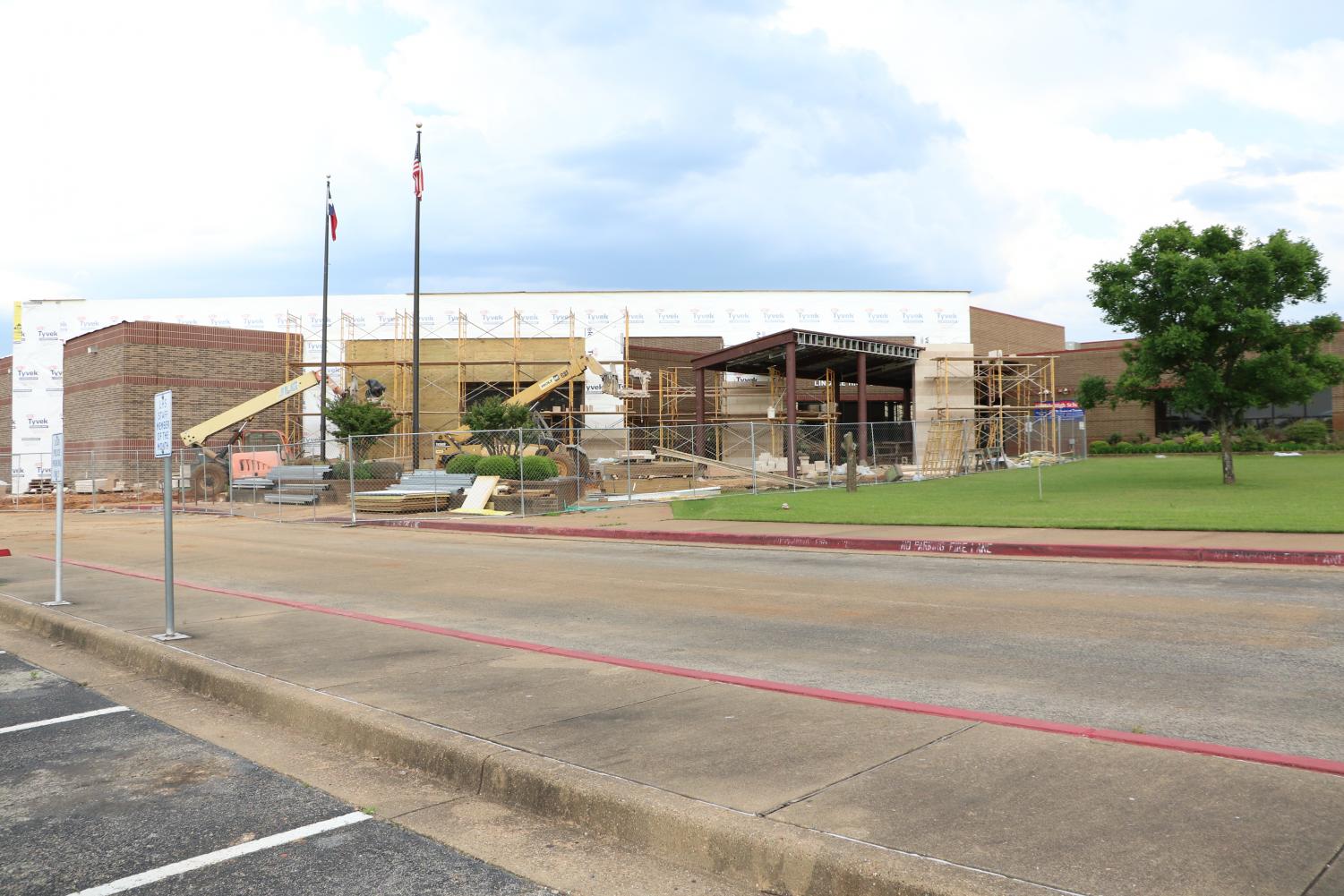 The front entrance of the highschool mid-construction. Bond construction is set to finish in August