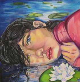 This piece was created by Courtney Gregory in 11th grade titled Lilly Among Lilies and was awarded best drawing.