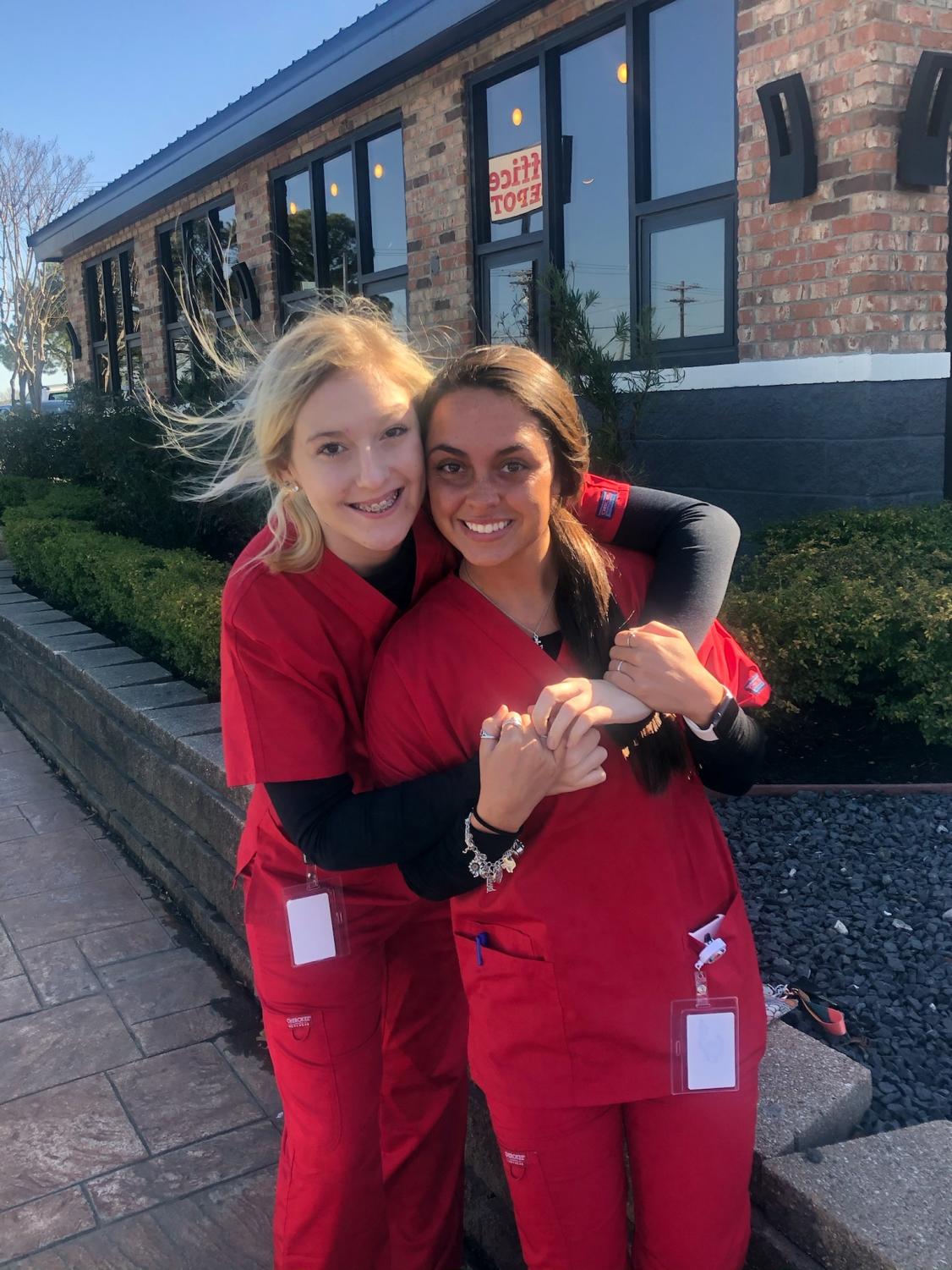 Seniors Ally Burroughs and Jaycee Moss eat out at McAlisters Deli after job shadowing. I am very excited to keep doing this considering medicine is the field I am looking in to, Moss said. This is a great way to get a taste of what I will be doing as my career.