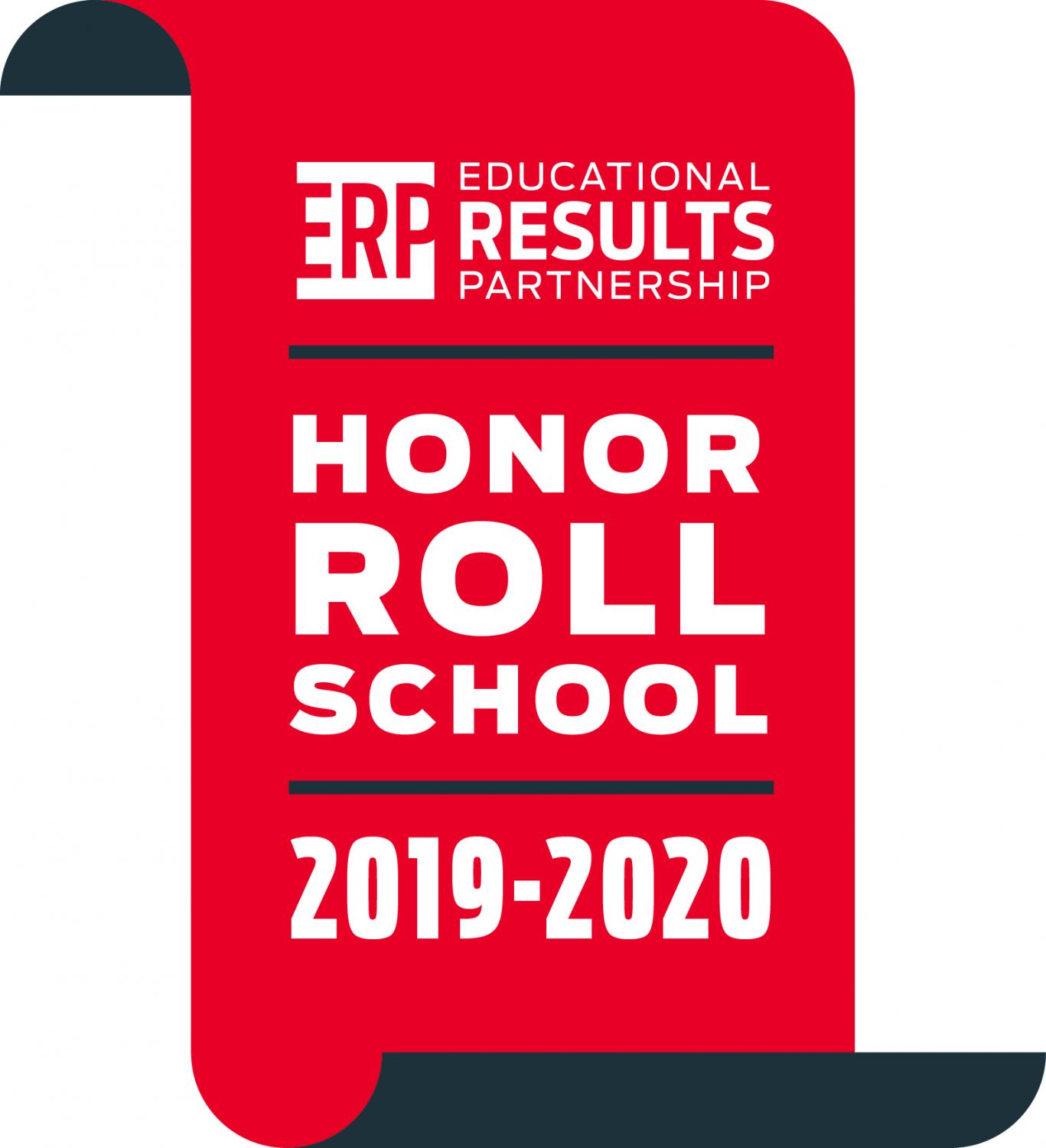 The Educational Results Partnership Honor Roll Logo.  943 schools across the state were chosen due to their success in math, language arts, and science.