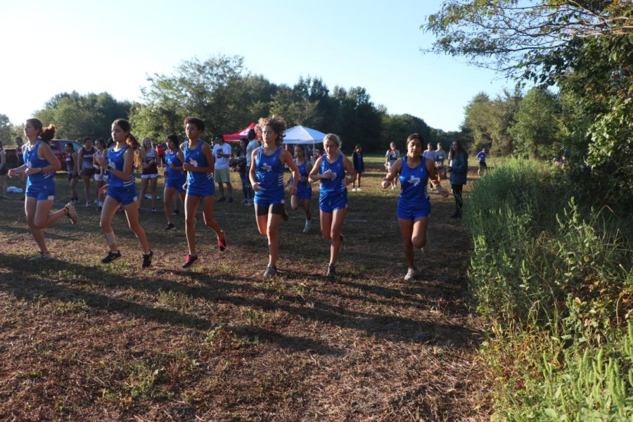 Cross country girls team begin running their race. Saboia is amongst them.
