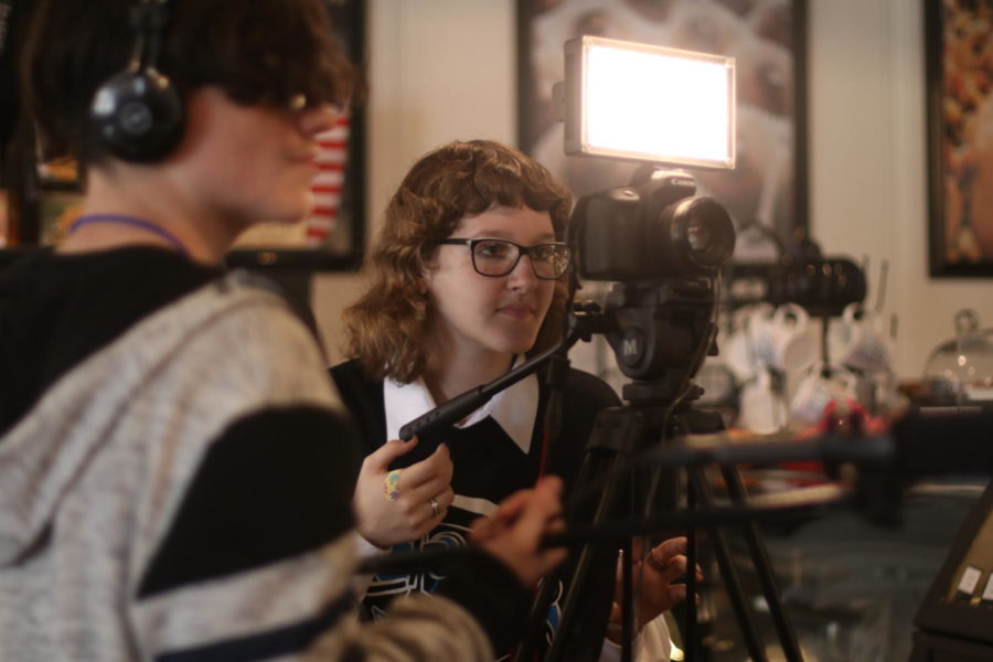 Audio Visual student gets video of the Lindale Candy Company for the UIL documentary film.