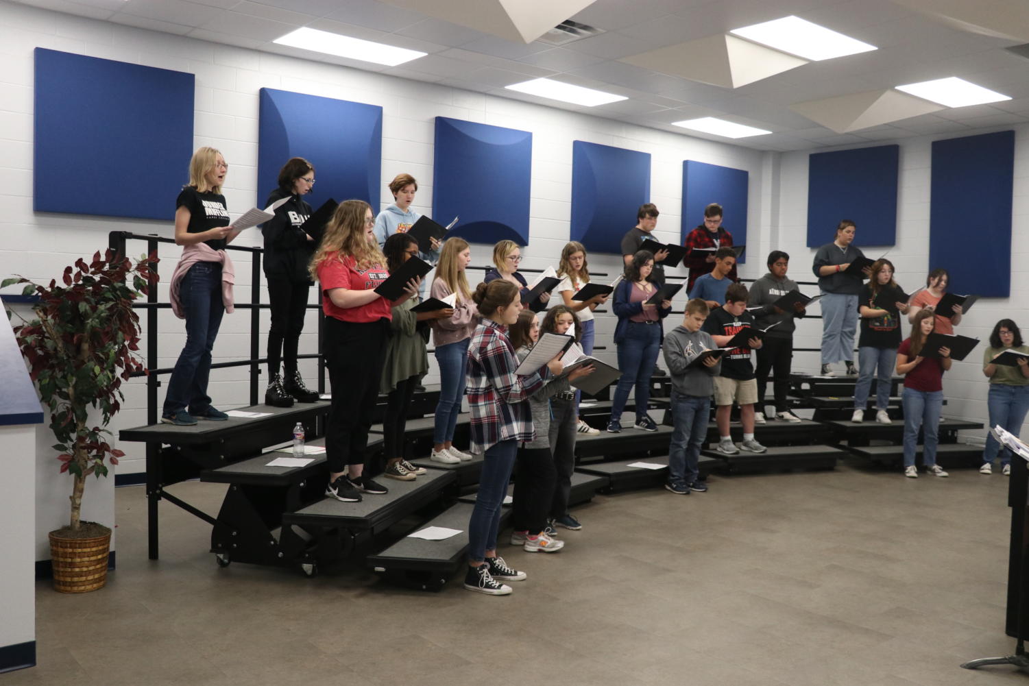 Choir students practice during their 7th period class.