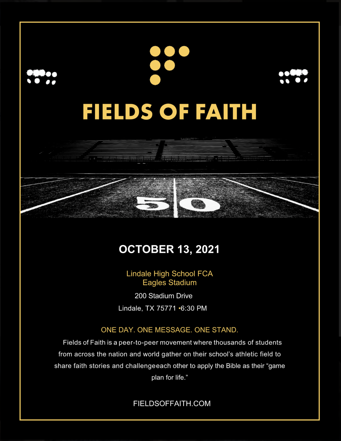The flyer for fields of faith.