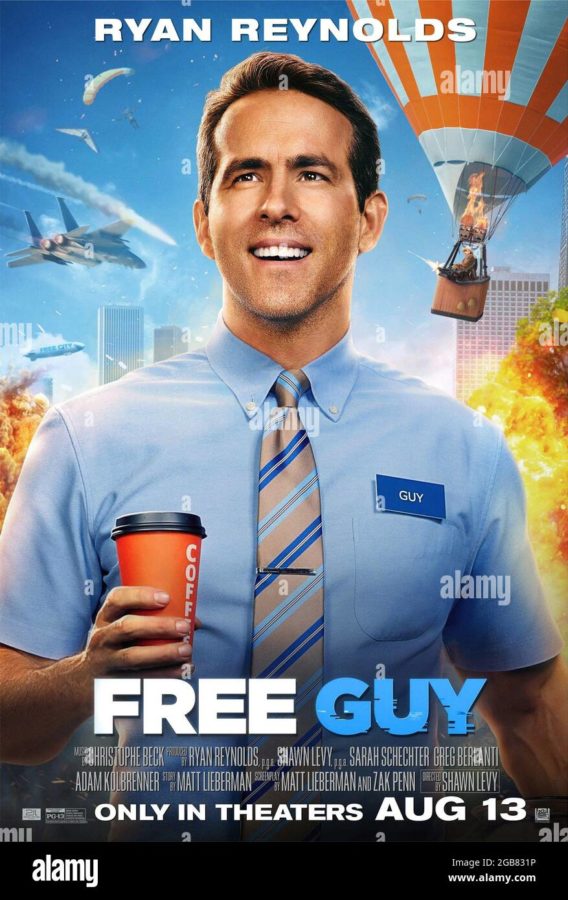 Film Poster for the movie Free Guy starring Ryan Reynolds.