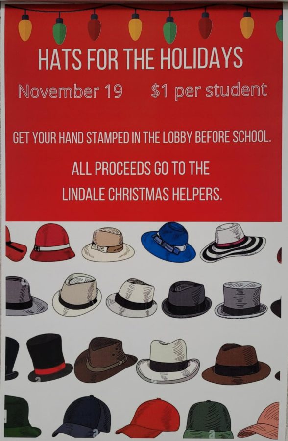 Hats For The Holidays information poster. students will pay a minimum of one dollar to wear their hat.