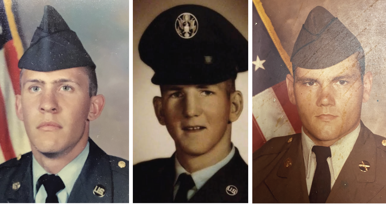 Teachers Derrick Rogers, Carl McNeil, and Caleb McLelland in their military photos.