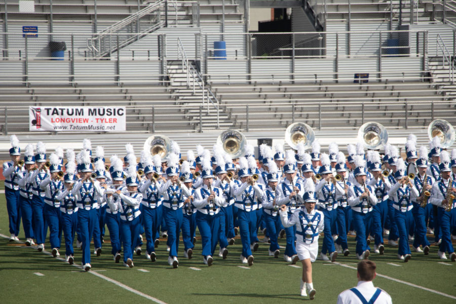 The band marches at the state competition. I am proud of how well everyone did while marching, junior Christiana Ussery said. Theyve done such a great job this year and will continue through the next competitions.