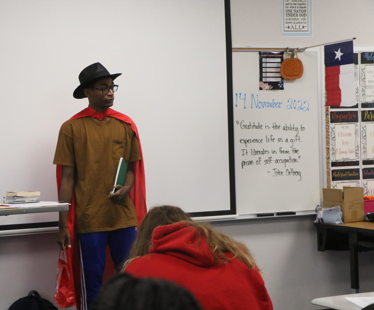 Senior Amare Baptiste presents his medieval character.