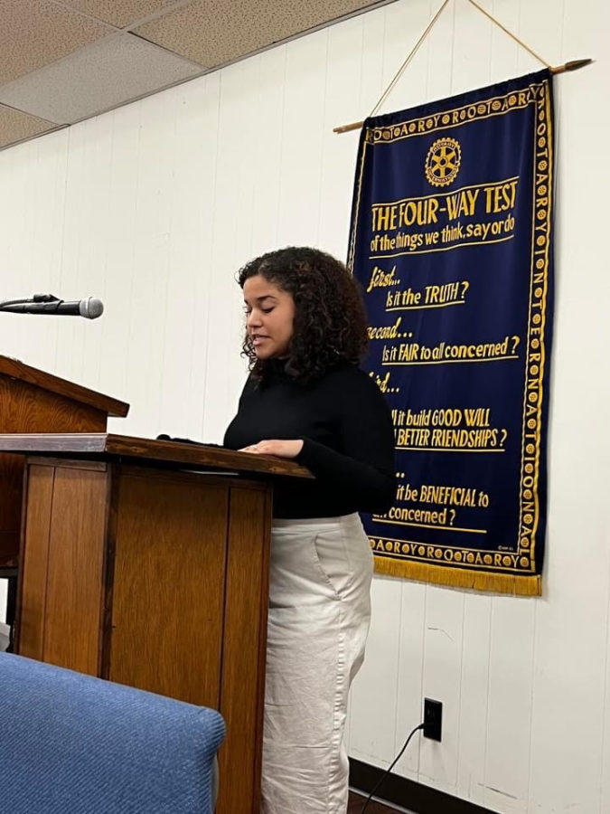 Senior Krissy Dearing performs a speech at a competition in the fall.