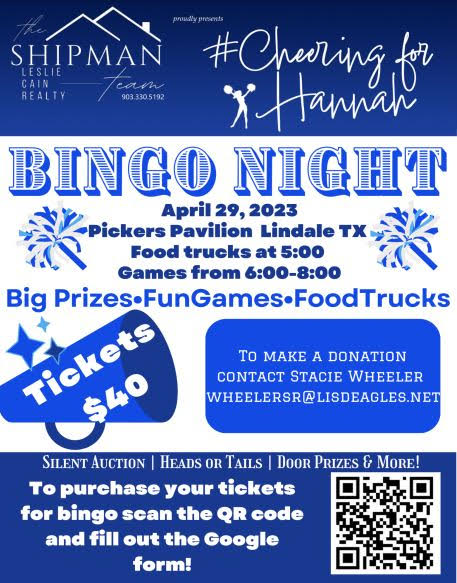 Tickets for the bingo night fundraiser are now on sale. It will be held on April 29.