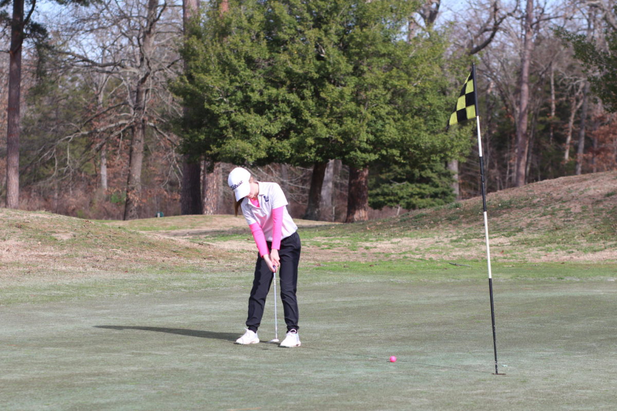 Junior+Kenzie+McClenny+gets+ready+to+putt+the+ball+into+the+hole.+Last+year%2C+McClenny+went+to+State+in+golf.