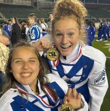 Former student Kayleigh Tew and junior Devyn Schmidt pose with their state UIL medals. Photo provided by Devyn Schmidt.