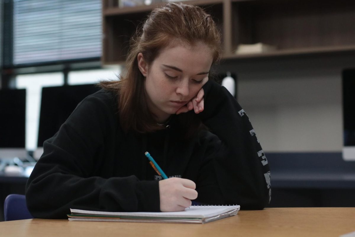 Sophomore Josey Derosier works on her piece for the upcoming contest. The next contest will be held November 3.