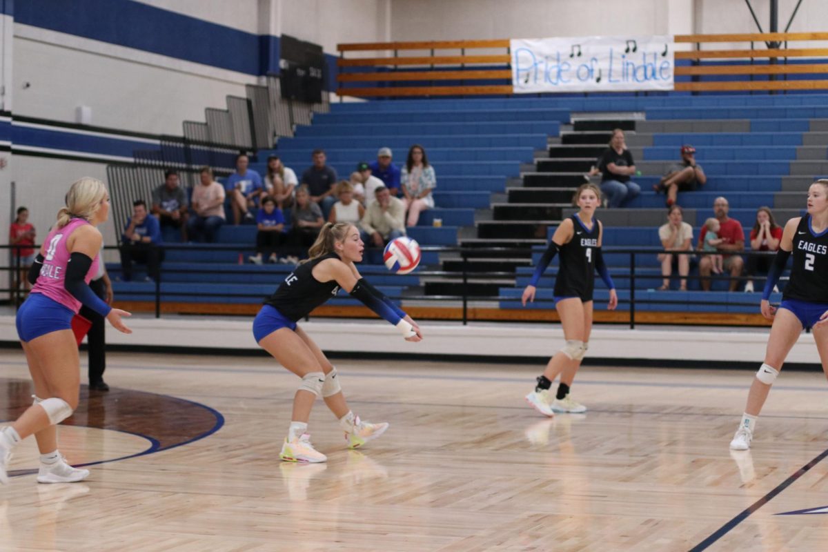 Junior Addison Ridge gets a pass at the volleyball game against Van.