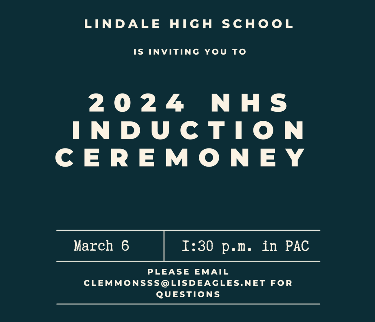NHS Induction Ceremony to be held for sophomores and select juniors. Check student email for more information. 