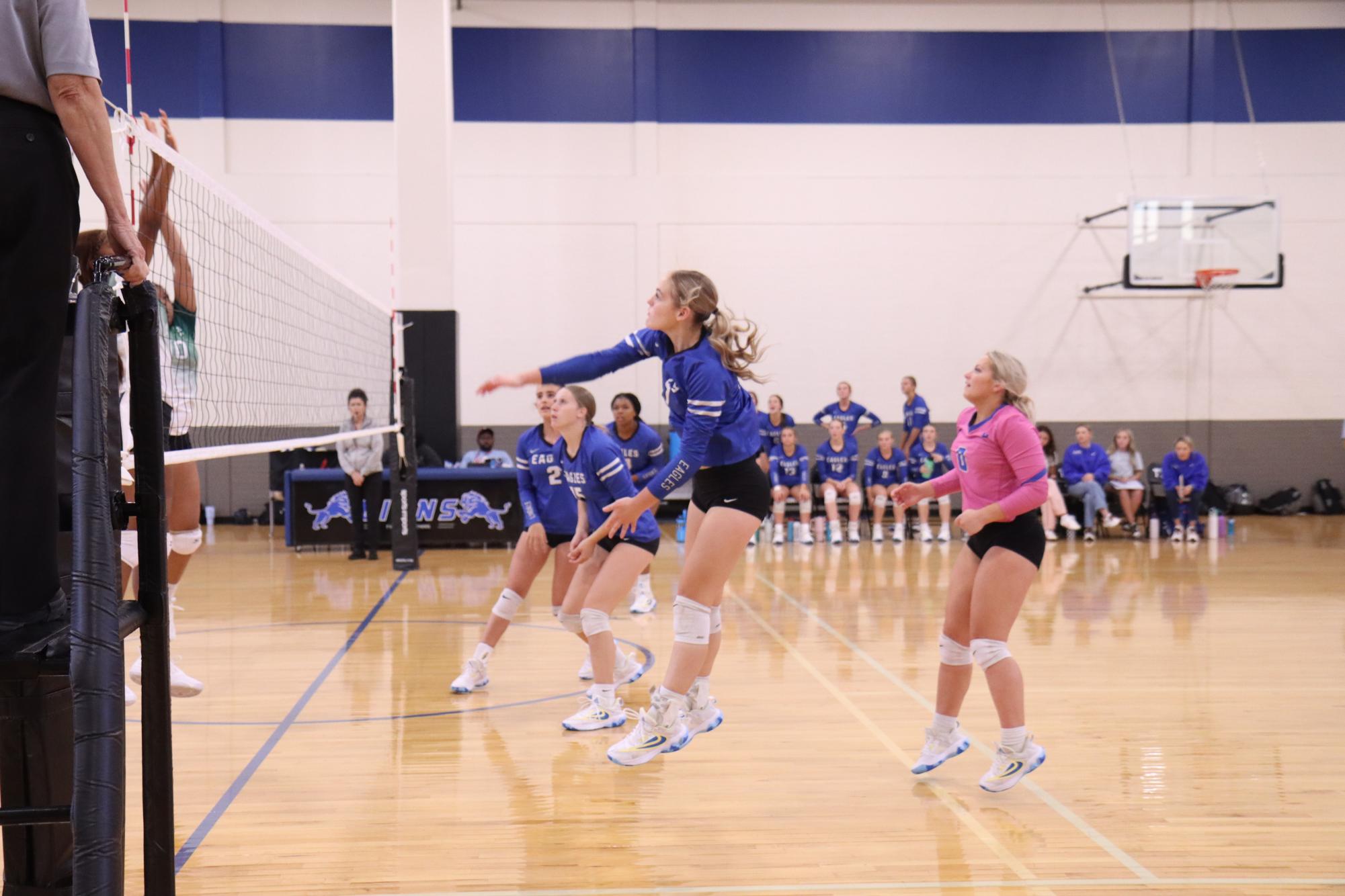 Senior Addison Ridge spiking the ball. This was at the home game on Aug 15.