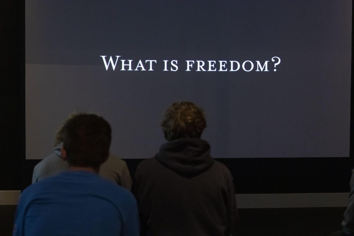 APUSH students watch a video cameo of different leaders defining freedom. This was a part of the permanent exhibit at the museum. 